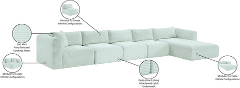 Faye 176" Mint Corduroy Performance Fabric Upholstered Sectional, 5-Piece