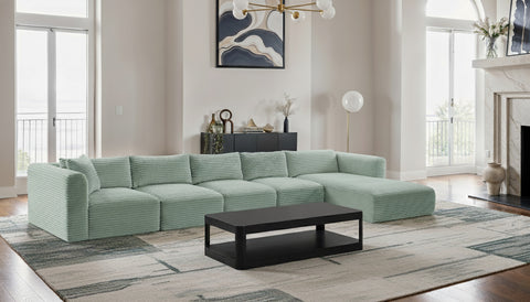 Faye 176" Mint Corduroy Performance Fabric Upholstered Sectional, 5-Piece