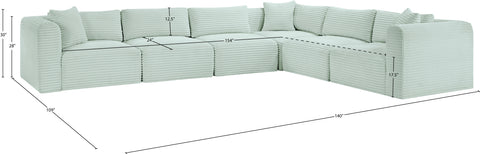 Faye 140" Mint Corduroy Performance Fabric Upholstered Sectional, 6-Piece