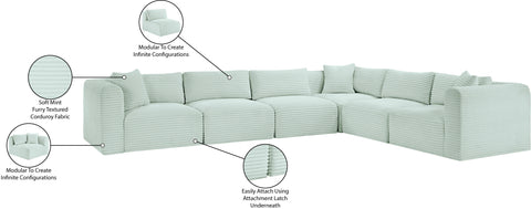 Faye 140" Mint Corduroy Performance Fabric Upholstered Sectional, 6-Piece