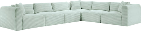 Faye 140" Mint Corduroy Performance Fabric Upholstered Sectional, 6-Piece