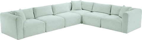 Faye 140" Mint Corduroy Performance Fabric Upholstered Sectional, 6-Piece