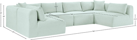 Faye 140" Mint Corduroy Performance Fabric Upholstered Sectional, 6-Piece (Style 2)