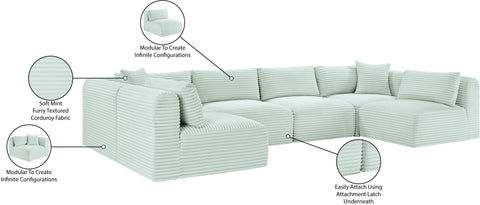 Faye 140" Mint Corduroy Performance Fabric Upholstered Sectional, 6-Piece (Style 2)