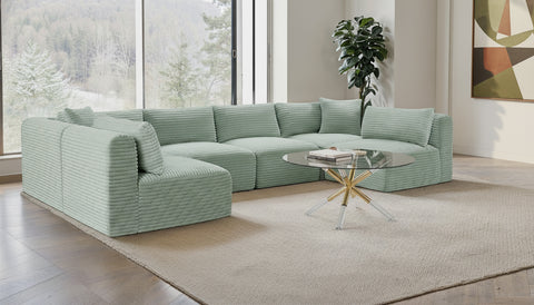 Faye 140" Mint Corduroy Performance Fabric Upholstered Sectional, 6-Piece (Style 2)