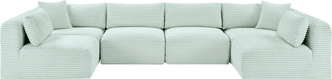 Faye 140" Mint Corduroy Performance Fabric Upholstered Sectional, 6-Piece (Style 2)