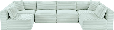 Faye 140" Mint Corduroy Performance Fabric Upholstered Sectional, 6-Piece (Style 2)