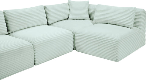 Faye 140" Mint Corduroy Performance Fabric Upholstered Sectional, 6-Piece (Style 2)