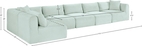 Faye 171" Mint Corduroy Performance Fabric Upholstered Sectional, 6-Piece