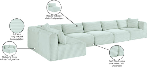 Faye 171" Mint Corduroy Performance Fabric Upholstered Sectional, 6-Piece