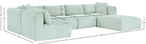Faye 140" Mint Corduroy Performance Fabric Upholstered Sectional, 6-Piece (Style 3)