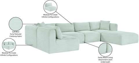 Faye 140" Mint Corduroy Performance Fabric Upholstered Sectional, 6-Piece (Style 3)