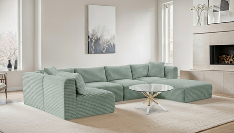 Faye 140" Mint Corduroy Performance Fabric Upholstered Sectional, 6-Piece (Style 3)