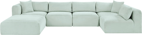 Faye 140" Mint Corduroy Performance Fabric Upholstered Sectional, 6-Piece (Style 3)