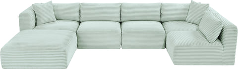 Faye 140" Mint Corduroy Performance Fabric Upholstered Sectional, 6-Piece (Style 3)