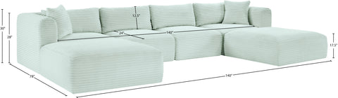 Faye 140" Mint Corduroy Performance Fabric Upholstered Sectional, 6-Piece (Style 4)