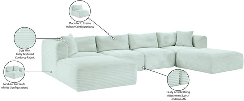 Faye 140" Mint Corduroy Performance Fabric Upholstered Sectional, 6-Piece (Style 4)