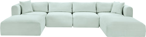 Faye 140" Mint Corduroy Performance Fabric Upholstered Sectional, 6-Piece (Style 4)