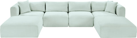 Faye 140" Mint Corduroy Performance Fabric Upholstered Sectional, 6-Piece (Style 4)