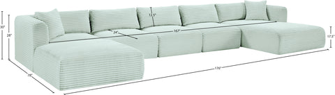 Faye 176" Mint Corduroy Performance Fabric Upholstered Sectional, 6-Piece