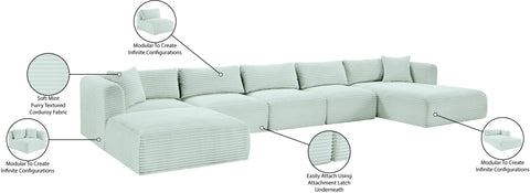 Faye 176" Mint Corduroy Performance Fabric Upholstered Sectional, 6-Piece