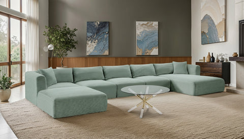 Faye 176" Mint Corduroy Performance Fabric Upholstered Sectional, 6-Piece