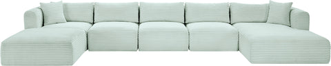 Faye 176" Mint Corduroy Performance Fabric Upholstered Sectional, 6-Piece