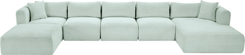 Faye 176" Mint Corduroy Performance Fabric Upholstered Sectional, 6-Piece