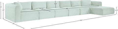 Faye 207" Mint Corduroy Performance Fabric Upholstered Sectional, 6-Piece