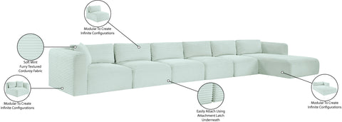 Faye 207" Mint Corduroy Performance Fabric Upholstered Sectional, 6-Piece