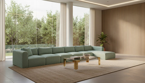 Faye 207" Mint Corduroy Performance Fabric Upholstered Sectional, 6-Piece