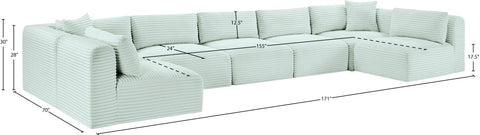 Faye 171" Mint Corduroy Performance Fabric Upholstered Sectional, 7-Piece