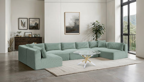 Faye 171" Mint Corduroy Performance Fabric Upholstered Sectional, 7-Piece