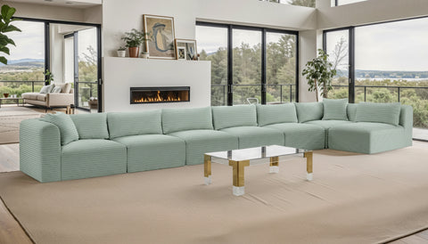 Faye 202" Mint Corduroy Performance Fabric Upholstered Sectional, 7-Piece