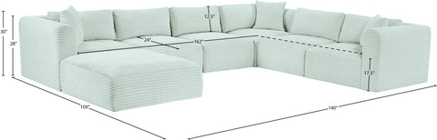 Faye 140" Mint Corduroy Performance Fabric Upholstered Sectional, 7-Piece