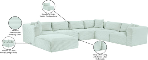 Faye 140" Mint Corduroy Performance Fabric Upholstered Sectional, 7-Piece