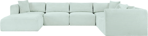 Faye 140" Mint Corduroy Performance Fabric Upholstered Sectional, 7-Piece