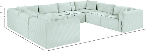 Faye 140" Mint Corduroy Performance Fabric Upholstered Sectional, 8-Piece