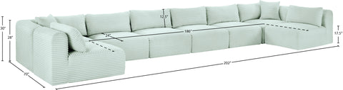Faye 202" Mint Corduroy Performance Fabric Upholstered Sectional, 8-Piece