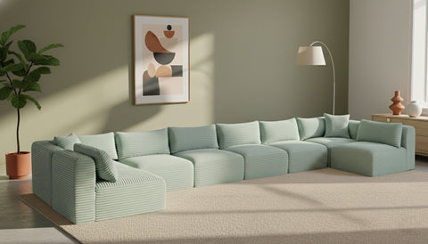 Faye 202" Mint Corduroy Performance Fabric Upholstered Sectional, 8-Piece