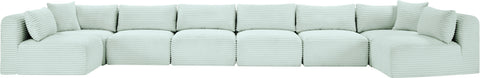 Faye 202" Mint Corduroy Performance Fabric Upholstered Sectional, 8-Piece