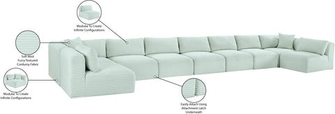 Faye 233" Mint Corduroy Performance Fabric Upholstered Sectional, 9-Piece