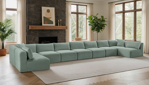 Faye 233" Mint Corduroy Performance Fabric Upholstered Sectional, 9-Piece