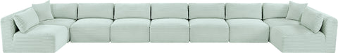 Faye 233" Mint Corduroy Performance Fabric Upholstered Sectional, 9-Piece