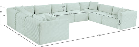 Faye 171" Mint Corduroy Performance Fabric Upholstered Sectional, 9-Piece