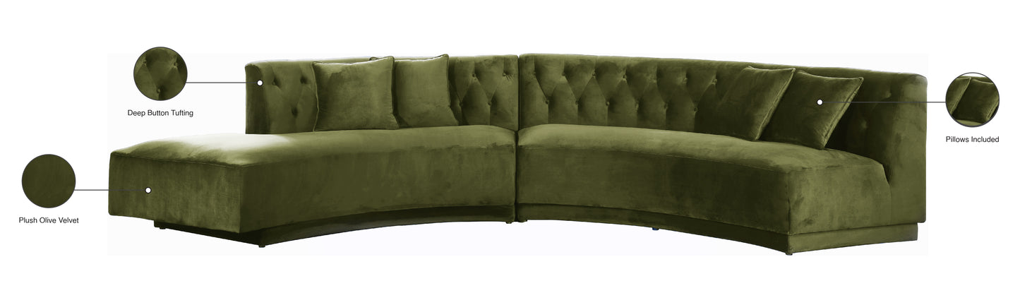 madelyn olive velvet 2pc. sectional sectional