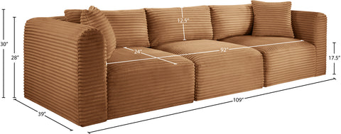 Faye 109" Saddle Corduroy Performance Fabric Upholstered Sofa, 3-Piece