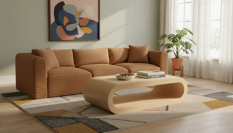 Faye 109" Saddle Corduroy Performance Fabric Upholstered Sofa, 3-Piece