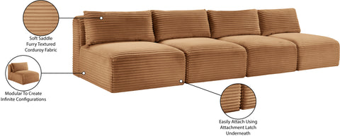 Faye 124" Saddle Corduroy Performance Fabric Upholstered Armless Sofa, 4-Piece
