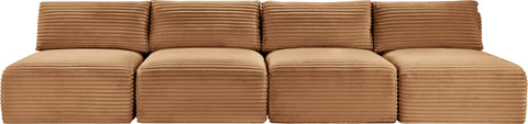 Faye 124" Saddle Corduroy Performance Fabric Upholstered Armless Sofa, 4-Piece